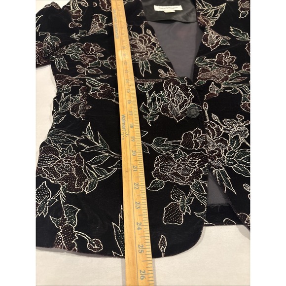 Vintage Norton McNaughton Blazer Womens 12 Multicolor Velvet Floral Jacket USA